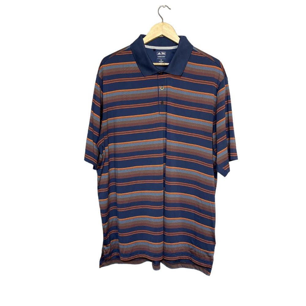 Adidas Men’s Climacool Lightweight Striped Golf Polo Shirt Blue/Orange Size 2XL